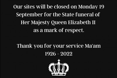 We are closed Monday 19 September 2022